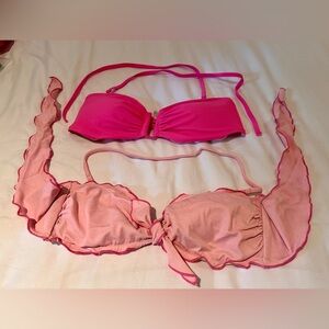 2 Victoria’s Secret Bright Pink Bathing Swimsuit Bikini Tops! Both size L, Large